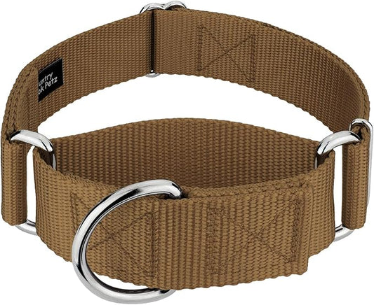 Country Brook Petz 1 1/2 Inch Martingale Heavy Duty Nylon Adjustable Dog Collar for Small, Medium, Large Breeds - Vibrant 17 Color Selection (Coyote Tan, Medium)