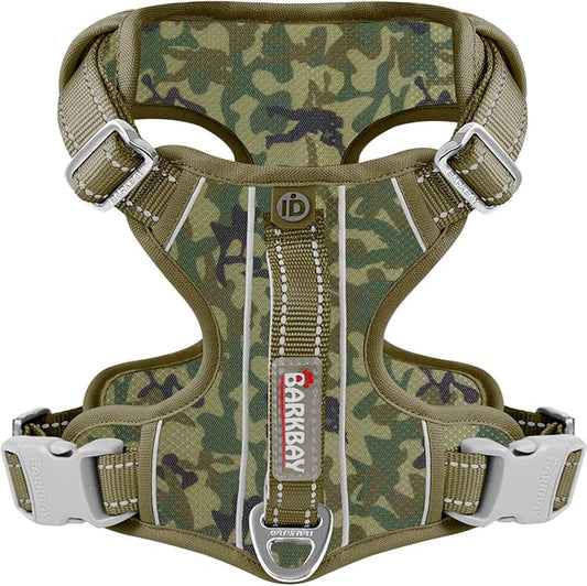 BARKBAY Dog Harness No Pull with ID Tag Pocket - Heavy Duty, Reflective, Easy Control for Large Dogs (Camo,M)