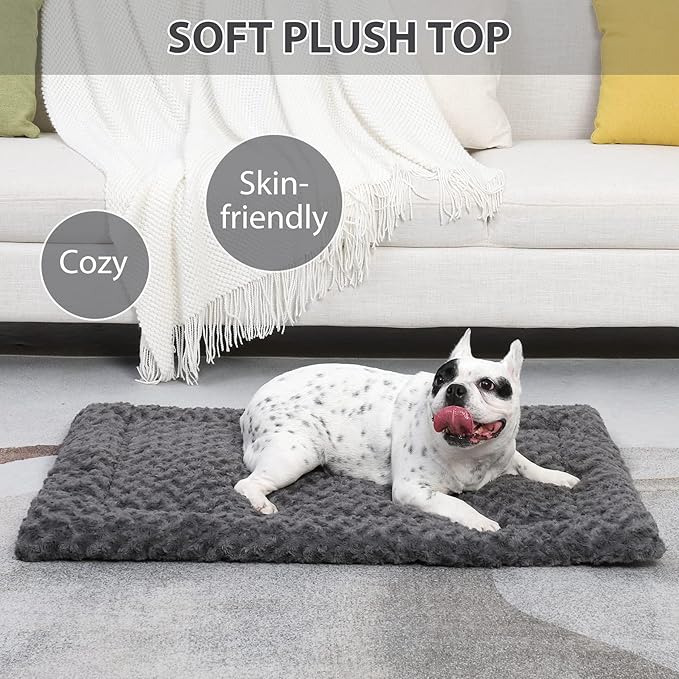 Washable Dog Bed Mat Reversible Dog Crate Pad Soft Fluffy Pet Kennel Beds Dog Sleeping Mattress for Large Jumbo Medium Small Dogs, 21 x 13 Inch, Gray