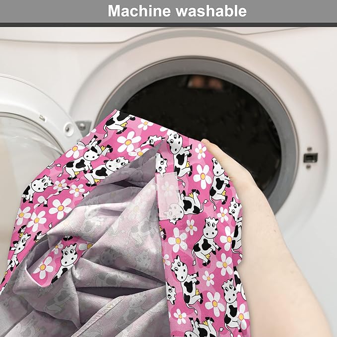 Lunarable Cow Dog Crate Cover, Cartoon Pattern Domestic Farm Animal and Daisy Flowers, Easy to Use Pet Kennel Cover for Small Dogs Puppies Kittens, 22 Inch, Pink Charcoal Grey