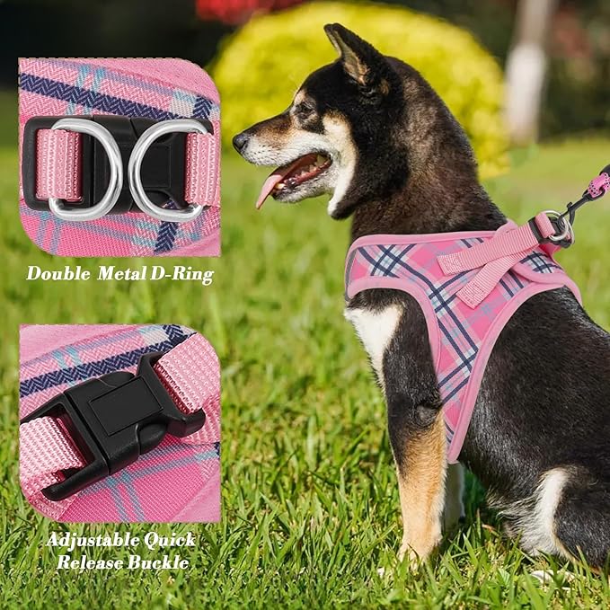 Athena Collection Step-in Dog Harness with 5 ft Leash, Large Dog Harness Leash Set Large No Pull Dog Vest Harness with Reflective Strips Adjustable Velcro, Easy Walk Dog Harness, Pink