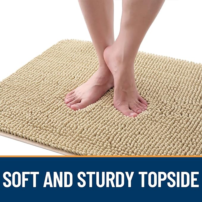 OLANLY Dog Door Mat for Muddy Paws 59x35, Absorbs Moisture and Dirt, Absorbent Non-Slip Washable Mat, Quick Dry Chenille, Mud Mat for Dogs, Entry Indoor Door Mat for Inside Floor, Beige