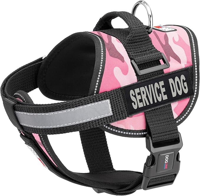 Dogline Unimax Service Dog Harness Vest with Removable Service Dog Patches Adjustable Straps Breathable Neoprene for Medical Identification Training Dogs Girth 22 to 30 in Pink Camo