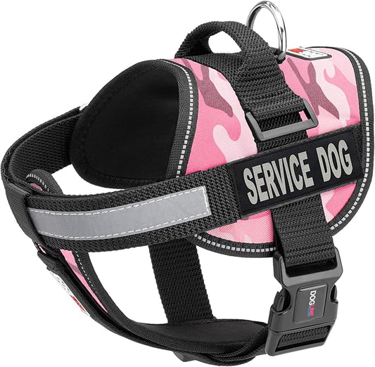 Dogline Unimax Service Dog Harness Vest with Removable Service Dog Patches Adjustable Straps Breathable Neoprene for Medical Identification Training Dogs Girth 28 to 38 in Pink Camo