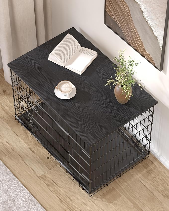 Piskyet Dog Crate Topper Wood Countertop for 48 42 36 30 24 inch Dog Cage, Dog Crate Cover,Dog Kennel Topper(Crate Not Include) (Black, for 36 Inch Crate)