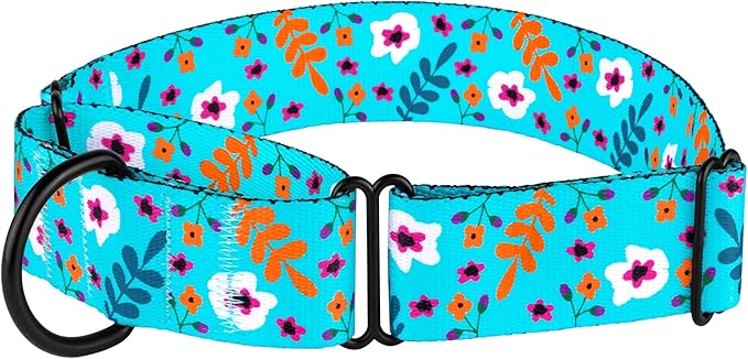 CollarDirect Martingale Collars for Dogs Heavy Duty Floral Pattern Female Safety Nylon Training Wide Collar Flower Design Large Medium (XL, Neck Size 19"-24", Toffee)