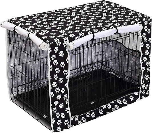 Dog Crate Cover Kennel Dogs Covers fits Small Medium Large crates cage Heavy Nylon Waterproof soundproof Indoor Outdoor - Cover only - Black paw - 36 inch