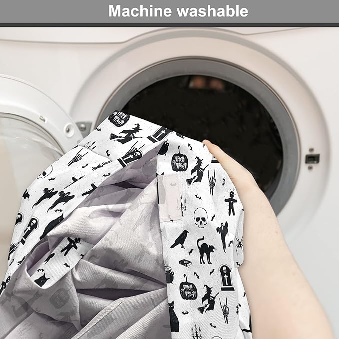 Lunarable Halloween Dog Crate Cover, Horror Pattern Tombstone Kitty Owl Voodoo Trick or Treat Pumpkin, Easy to Use Pet Kennel Cover for Medium Large Dogs, 48 Inch, Grey Black Charcoal