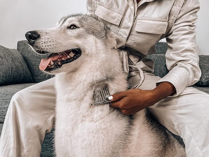 Dematting Comb For Dogs & Cats – Detangling Brush Tool For Dogs Easily & Safely Remove Dead, Matted Or Knotted Hair | Ergonomic, No-Slip Safety Handle Provides Precision Control