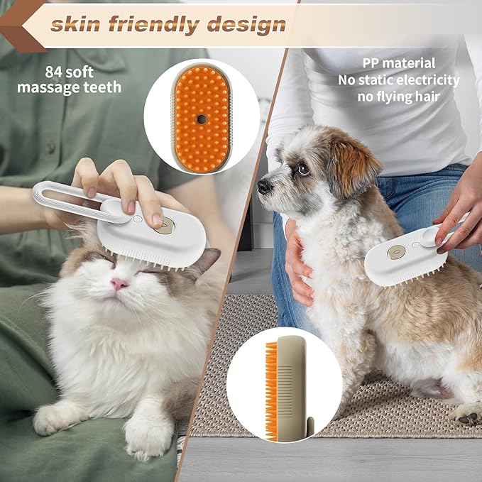Steam Brush for Cats & Pets - 3 In 1 Steamer for Grooming, Deshedding, and Taming Animal Fur (Brown)