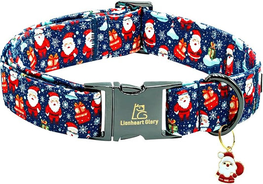 Lionheart glory Christmas Dog Collar Santa Print Collars Soft Durable Adjustable Dog Collars for Medium Dogs Pet Gift Female or Male Dog Collar Fall Holiday Collar Dog