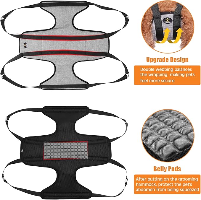 Ownpets Pet Grooming Hammock, Dog Grooming Hammock with Carabiners, Breathable Pet Grooming Harness Sling for Grooming, Hair Nail Trimming Cutting & More, S