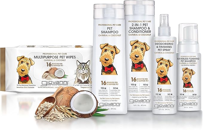 GIOVANNI Professional Pet Shampoo - Oatmeal & Coconut, Aloe Vera, for All Dog Fur Types, Deeply Cleanses, Silkens, Helps Neutralize Odors, Controls Static - 128 oz