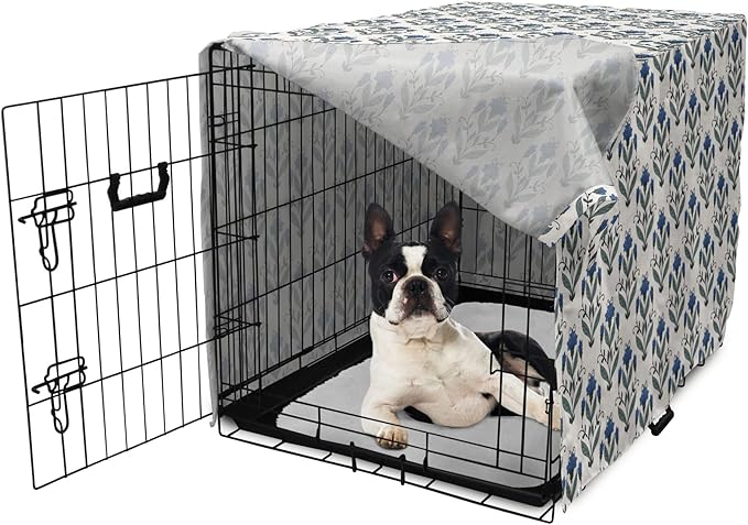 Ambesonne Floral Dog Crate Cover, Rhythmic Leaves Flowers Blossoms Nostalgic Style, Easy to Use Pet Kennel Cover for Small Dogs Puppies Kittens, 22 Inch, Champagne Multicolor