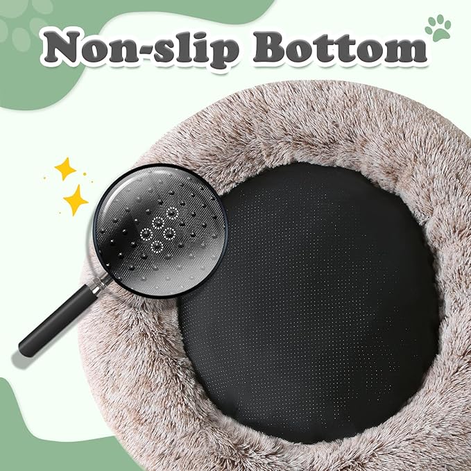 JOLLYVOGUE Dog Beds, Calming Small Dog Bed, Anti-Anxiety Dog Bed for Small Dogs, Fluffy Donut Dog Bed, Cozy Dog Cat Cushion Bed for Small Medium Dogs and Cats (20")