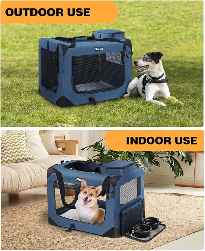 Extra Large Dog Crate with 2 Foldable Bowl, 32 Inch Collapsible Travel Dog Crate Kennel with Soft Blanket for Medium Dogs,Indoor & Outdoor (32" L x 23" W x 23" H, Navy)