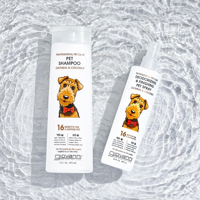 GIOVANNI Professional 2-in-1 Pet Shampoo & Conditioner - for Dogs & Cats, Oatmeal & Coconut, Helps Neutralize Odors, Deeply Cleanses, Silkens, Controls Static - 16 oz (Pack of 2)