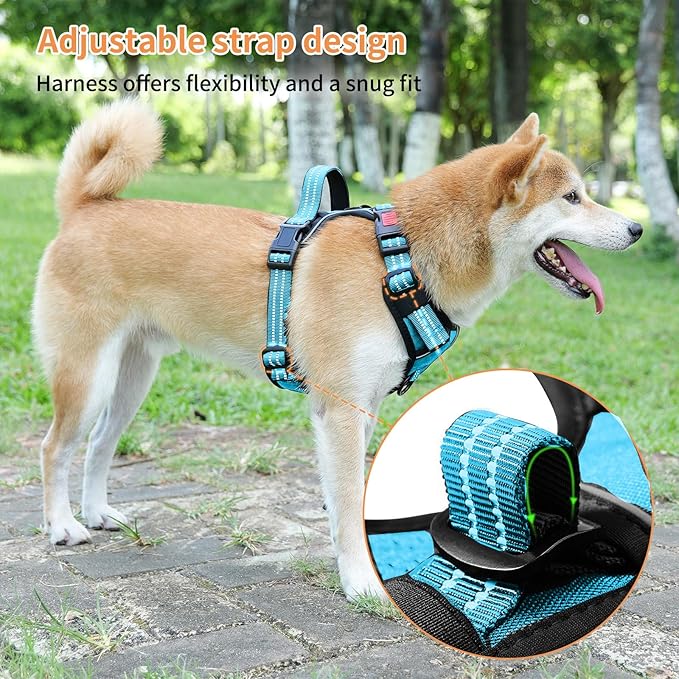 SUUVKING Dog Harness,No Pull Harness,Reflective No-Choke Pet Oxford Vest,Adjustable Soft Padded Pet Vest with Handle for Small to Large Dogs(Blue,M)