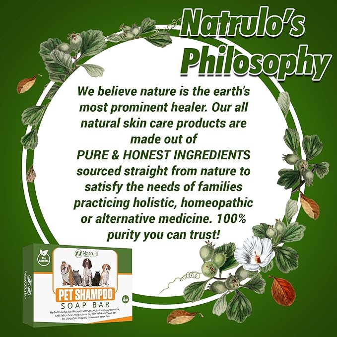 Natrulo All Natural Pet Shampoo Soap Bar for Dogs, Cats, Puppies – Herbal Healing Dry Skin Itch Relief, Odor Control Bar Soap for Pets – Gentle, Plant-Based, Easy-to-Use Pet Soap Bar Made in USA