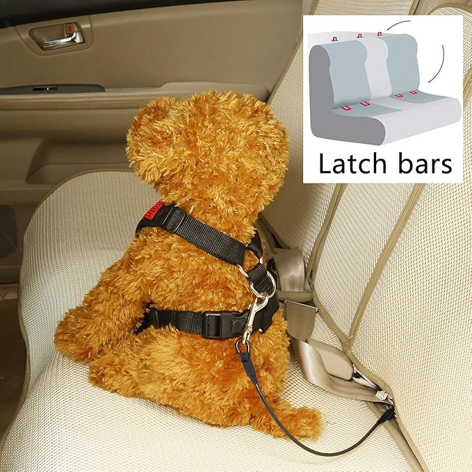 No-Chew Dog Seat Belt, Stainless Steel Cable Pet Car Seatbelt Safety Restraint Tether Puppy Vehicle Seat Belt with Buckle Latch(24 inch)
