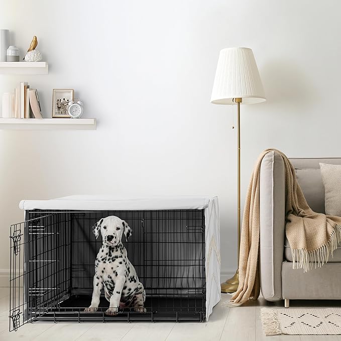 Sweet Jojo Designs 36in. Medium Dog Crate Cover (Bohemian Boho Chic) Pet Cage, Kennel Covers (Farmhouse, Elegant, Modern, Designer, Minimalist, Classic, Macrame, Tuft, Trim, Solid Ivory Cotton Fringe)
