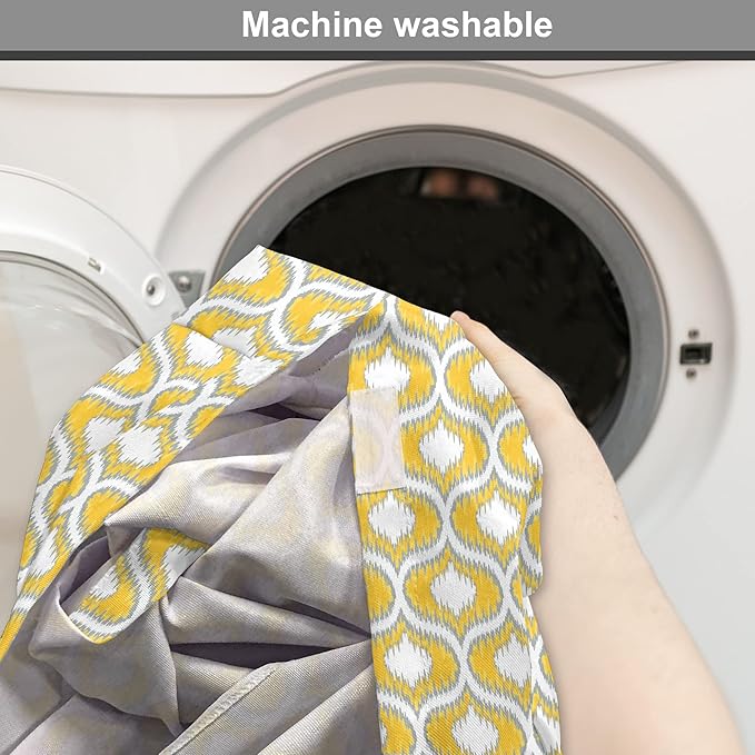 Lunarable Mustard Dog Crate Cover, Eastern Ikat Style Pattern with Modern Blurry Color Distortion Effects, Easy to Use Pet Kennel Cover for Medium Large Dogs, 48 Inch, Grey Yellow