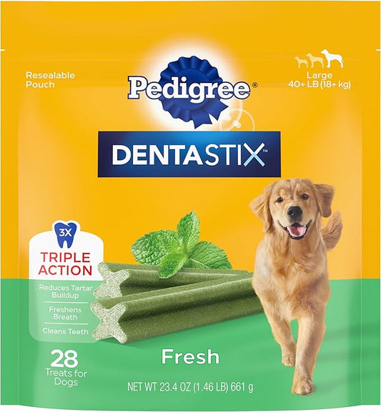 PEDIGREE DENTASTIX Fresh Breath Large Dog Dental Treats Fresh Flavor Dental Bones, 1.46 lb. Pack (28 Treats)