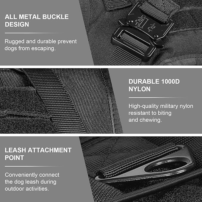 Tactical Dog Harness With all 4 Metal Buckle, Working Dog Vest With Reflective Patch and Reflective Do Not Pet Patch, Dog Vest Harnesses with Handle, Black for Small,Medium, Large Dog, XL Size