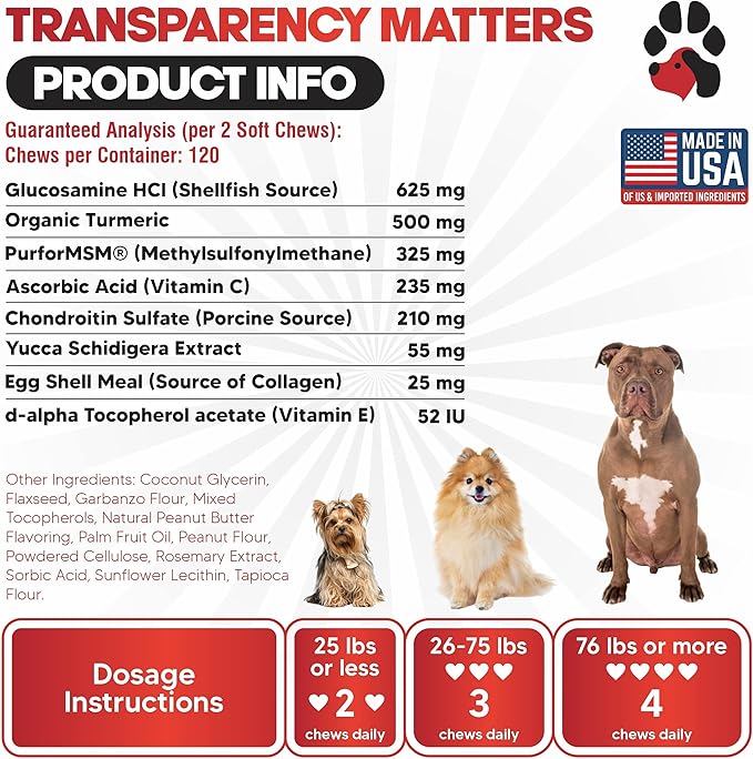 Glucosamine for Dogs Hip and Joint Supplement - Safe Joint Support for Dogs - Dog Joint Supplement with Glucosamine Chondroitin MSM Turmeric for Dogs - 120 Joint Care Chews for Dogs ActivTreats