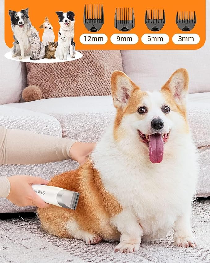 Dog Vacuum Grooming Kit for Shedding: Professional Hair Clippers Pet Groomer - Strong Suction Cleaner Deshedding Tool Fur Brush Attachment Trimmer for Home Cat (Off-White)