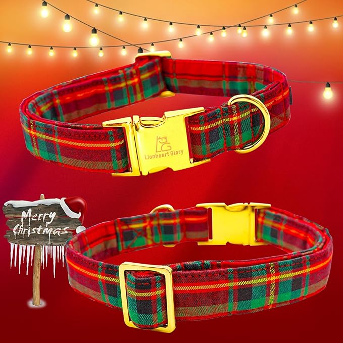 Lionheart glory Christmas Plaid Dog Collar, Dogs Collar Adjustable Soft and Comfortable Collars for Medium Dogs Girl or Boy Pet Gift Fall Collar Dog