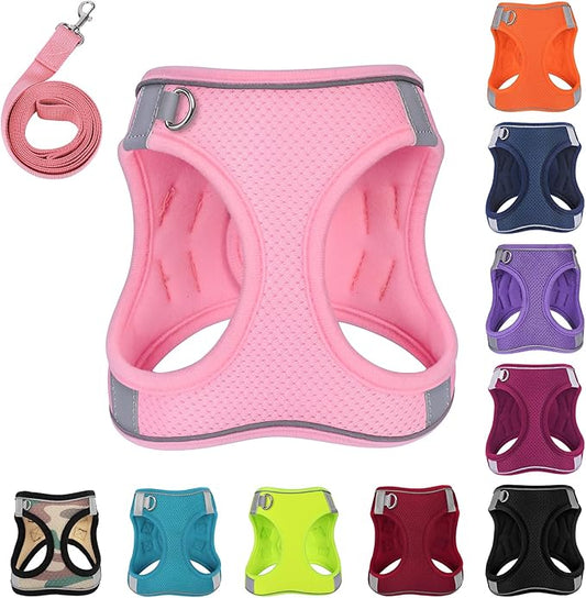 Dog Harness with Leash Set, No-Pull Step-in Reflective Pet Harness with 1 Leash Clips, Adjustable Soft Padded Easy Walk Dog Vest for Small Medium Large Dogs, Cats(Light Pink, XLarge)