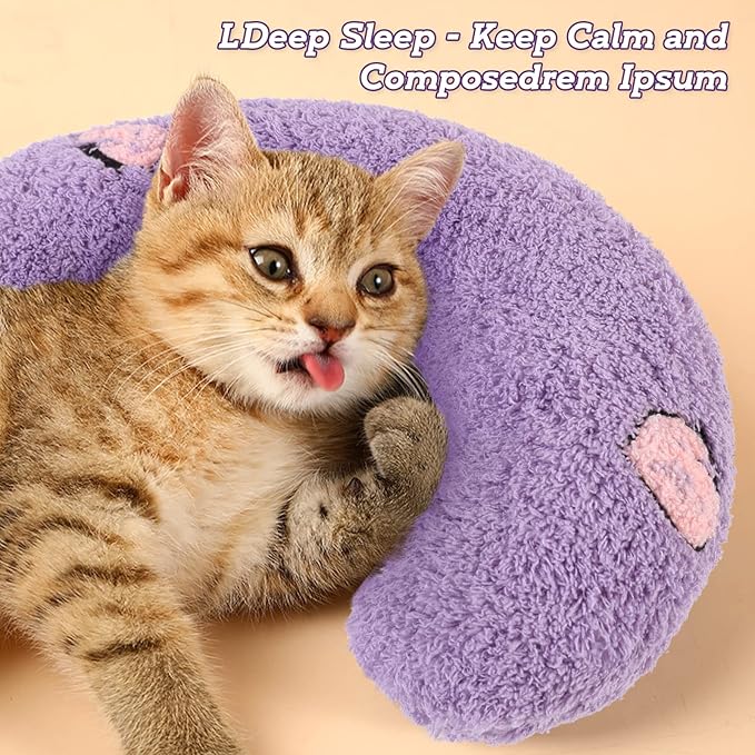 T'CHAQUE Dog Pillow Bed, Cat Calming Pillow, Dog Neck Pillow for Joint Relief Sleeping, Ultra Soft Half Donut Cuddler, Pillow Pet for Upper Spine Support, Doggy/Kitten Pillow Training Toy，Purple