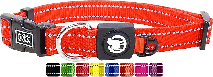DDOXX Reflective Nylon Dog Collar - Strong and Adjustable Collars Dogs - L (Orange)