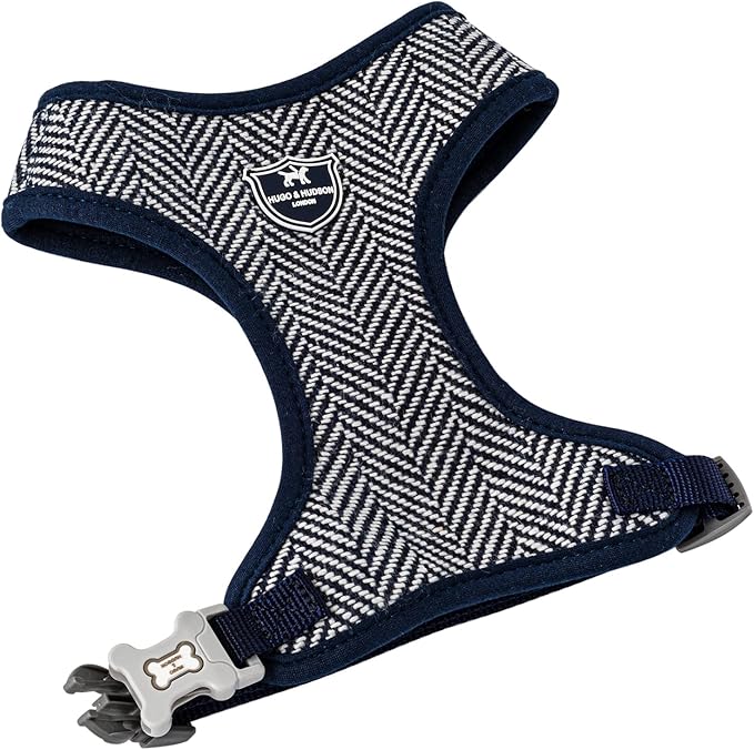 HUGO & HUDSON Dog Harness, No-Pull Anti Choke Tweed Harness Vest, Navy Herringbone, XS