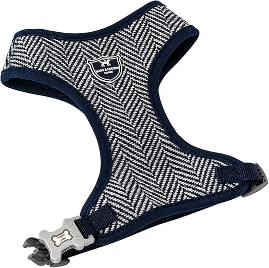 HUGO & HUDSON Dog Harness, No-Pull Anti Choke Tweed Harness Vest, Navy Herringbone, M