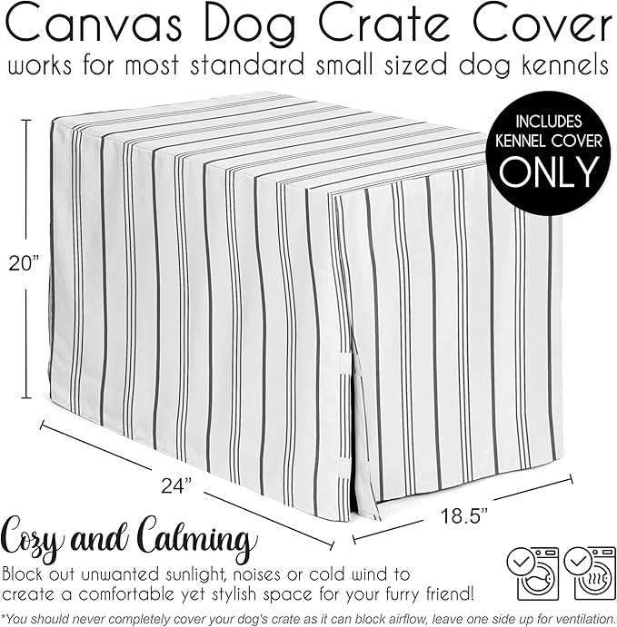 Sweet Jojo Designs White and Grey Stripe Dog Crate Cover – Kennel Covers for 24 Inch Pet Cage Small - Neutral Contemporary Modern Pinstriped Minimalist Gray