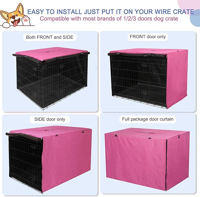 Deblue Heavy-Duty Dog Crate Cover, Privacy Pet Kennel Cover Universal Fits for 48 Inches Wire Cage, Polyester Crate Cover Fit for 1 2 3 Doors Crate (Pink)