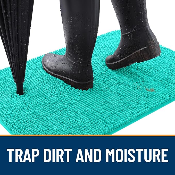 OLANLY Dog Door Mat for Muddy Paws 30x20, Absorbs Moisture and Dirt, Absorbent Non-Slip Washable Mat, Quick Dry Chenille, Mud Mat for Dogs, Entry Indoor Door Mat for Inside Floor, Teal