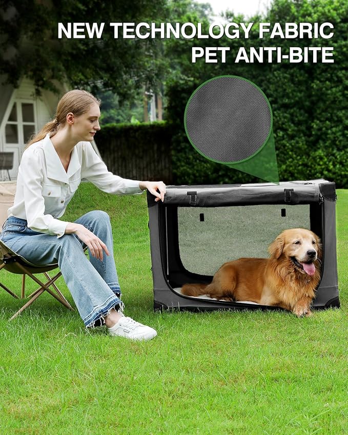 36 Inch Collapsible Travel Dog Crate for Medium Large Dogs, Portable Dog Crate 4-Door Foldable Soft Kennel with Chew-Proof Mesh Windows for Indoor & Outdoor Travel,with Storage Bag,Grey