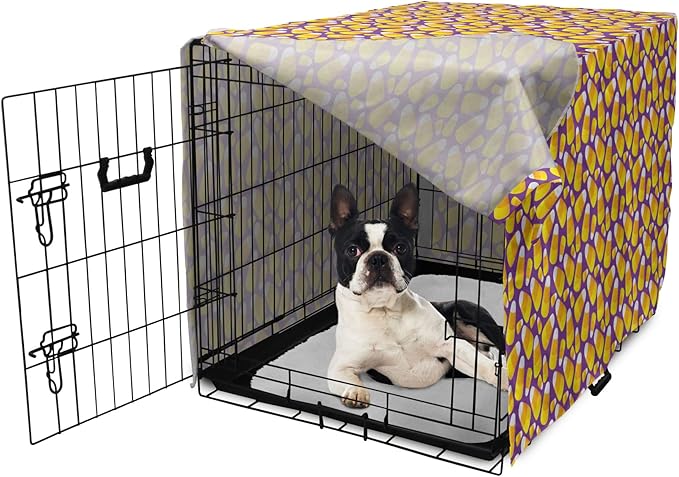 Lunarable Candy Corn Dog Crate Cover, Halloween Themed Pattern of Irregular Tasty Junk Food for Comfort, Easy to Use Pet Kennel Cover for Small Dogs Puppies Kittens, 22 Inch, Violet Earth Yellow