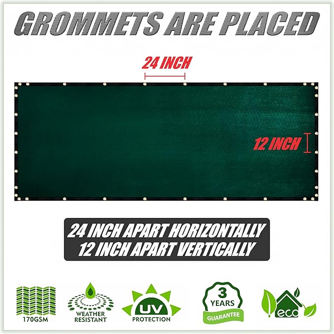 ColourTree 3' x 4' Green Custom Size Shade Cloth with Grommets - 90% Sunblock, Durable Mesh Fabric Tarp for Dog Kennel Cover, Fence Privacy Screen, Greenhouse, Chicken Coop & Pet Playpen