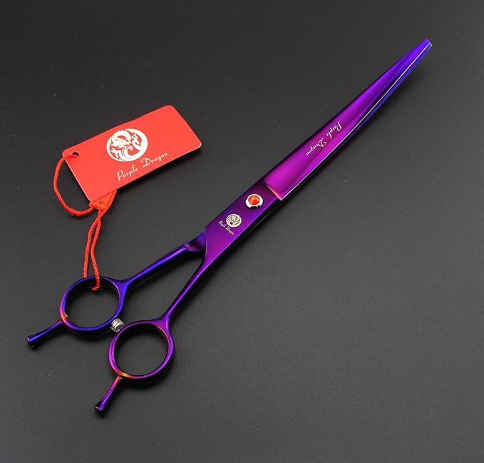 Purple Dragon 8 inch 3 in 1 Professional Pet Grooming Thinning Scissors - Upward Curved Shears and Dog Hair Cutting Scissor - Perfect for Pet Groomer or Family DIY Use (Purple)