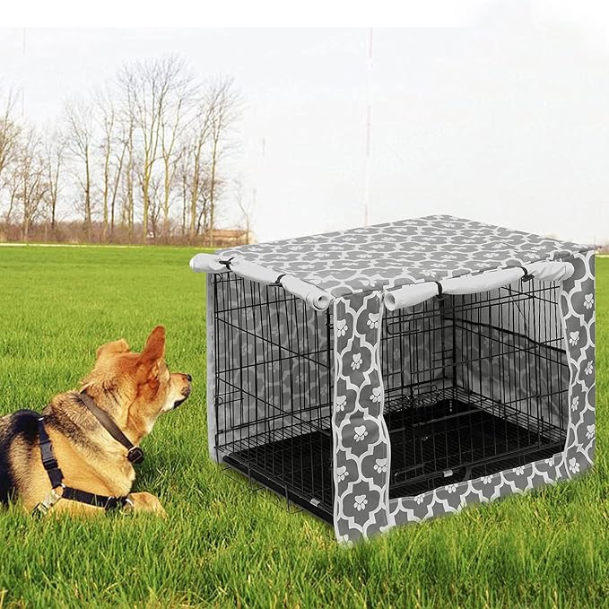 Pethiy Dog Crate Cover Durable Polyester Pet Kennel Cover Universal Fit for Wire Dog Crate - Fits Most 30 inch Dog Crates - Cover only-Gray Soles-30