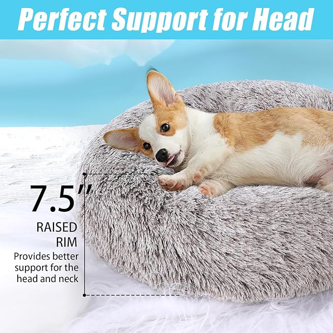 HYQ Small Dog Bed, Pet Beds for Small Dogs, Cat Beds for Indoor Cats, Fluffy Faux Fur Plush Small Dog Bed, Washable Puppy Bed with Anti-Slip Bottom, Dog Bed Small Size Dog (Coffee, 17 Inch)