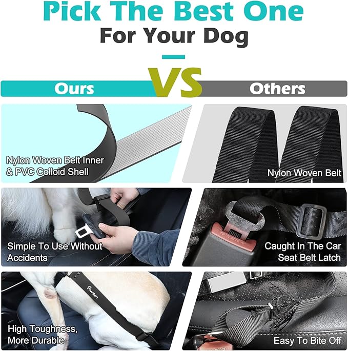 Pawaboo Dog Car Seatbelt, Universal Pet Safety Belt, Chew-Proof Dog Car Restraint with Adjustable Strap, Nylon Woven Belt & PVC Shell Dog Seatbelt Harness, Dog Leash with 360° Hook, 20 in, Black