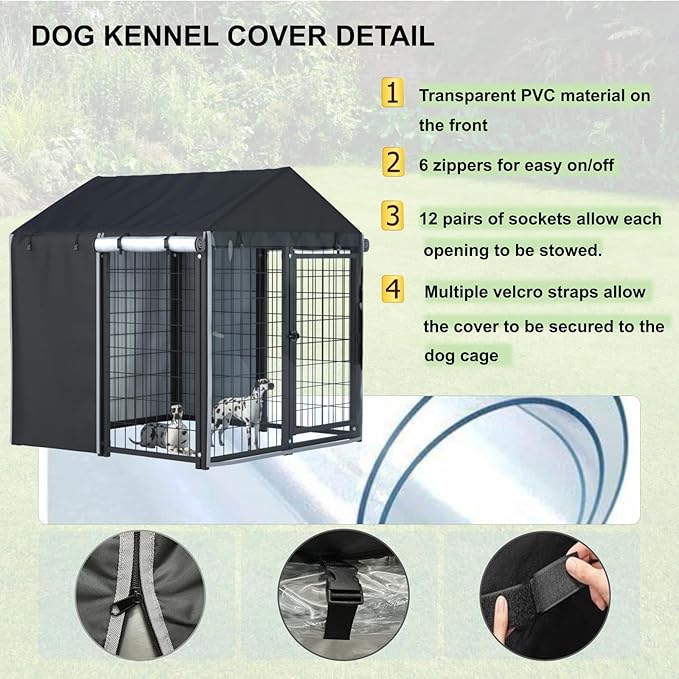 Outdoor Dog Kennel Cover, 600D Heavy Duty Waterproof 4.2 ft. x 4.2 ft. x 4.5 ft. Outdoor Large Full Cover Dog Kennel Cover, Waterproof, Windproof UV Resistant (Cover Only)