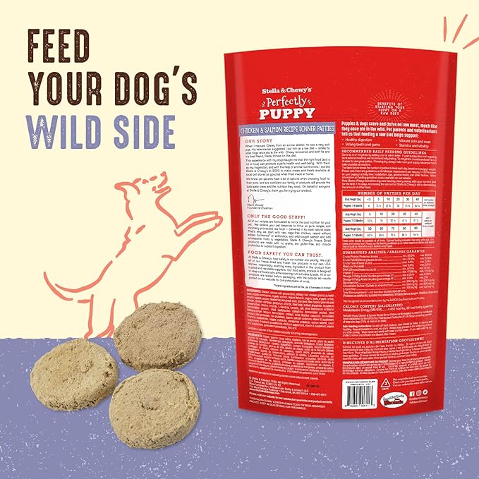 Stella & Chewy's Freeze Dried Raw Dinner Patties – Crafted for Puppies – Grain Free, Protein Rich Perfectly Puppy Chicken & Salmon Recipe – 5.5 oz Bag