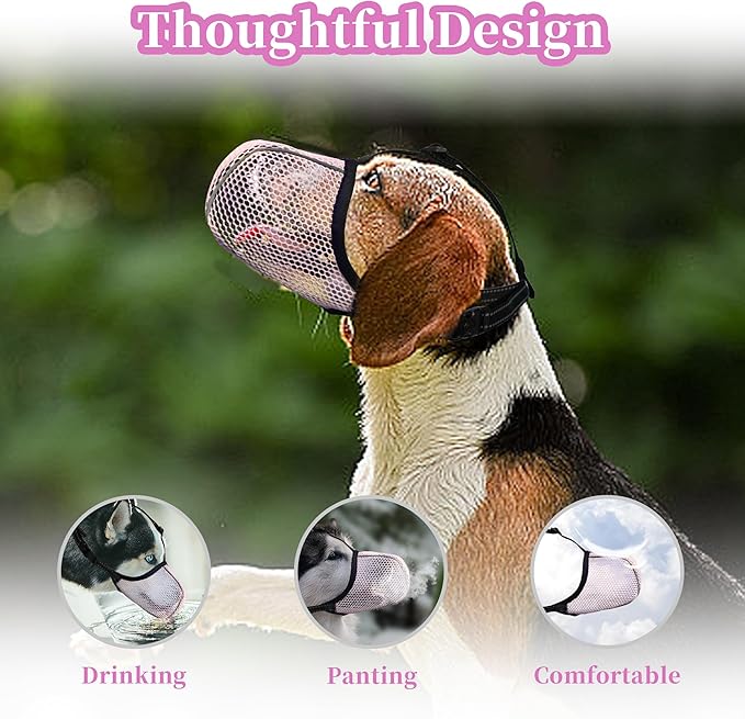 Dog Muzzle, Breathable Soft Muzzle for Extra Large Dogs to Anti & Prevent Barking Biting Chewing, Reflective & Adjustable Basket Muzzle with Air Mesh for German Shepherd Pink XXL