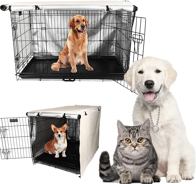 Senmortar Double Door Dog Crate Cover Wire Dog Cage Cover Waterproof Durable Lightweight 420D Polyester for Pet Crates Beige 42 inches